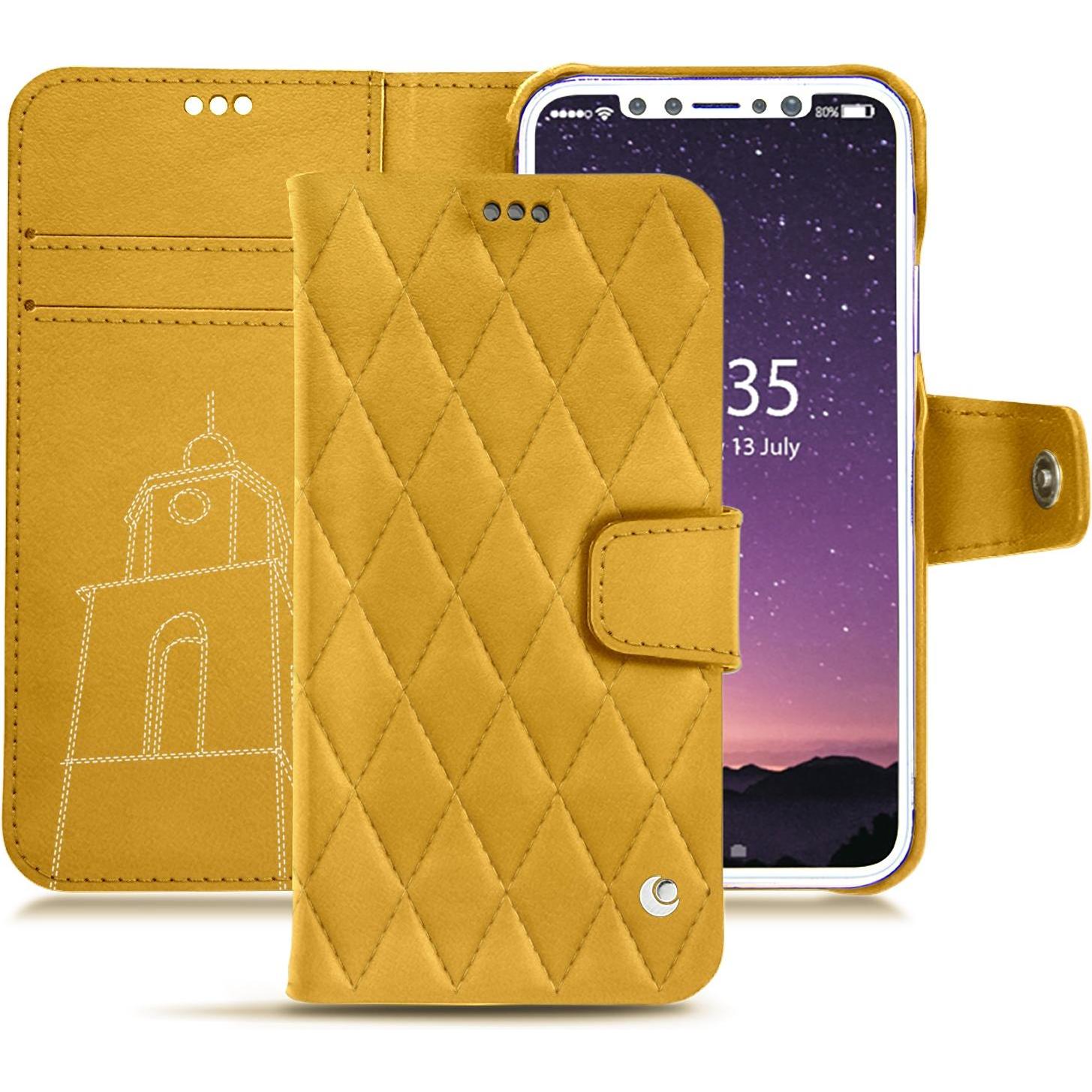 Noreve Lederschutzhülle Wallet (Apple iPhone X), Smartphone Hülle, Gelb