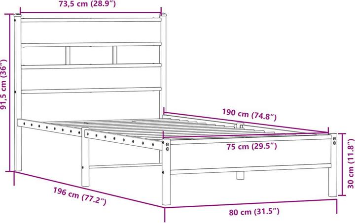 Image du produit vidaXL Bettgestell (75 x 190 cm)