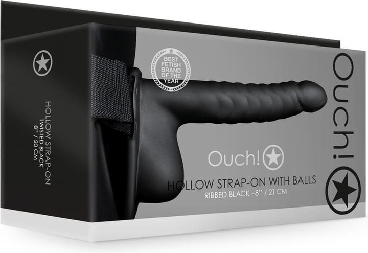 Actual product image Ouch! Ribbed Hollow Strap-on with Balls