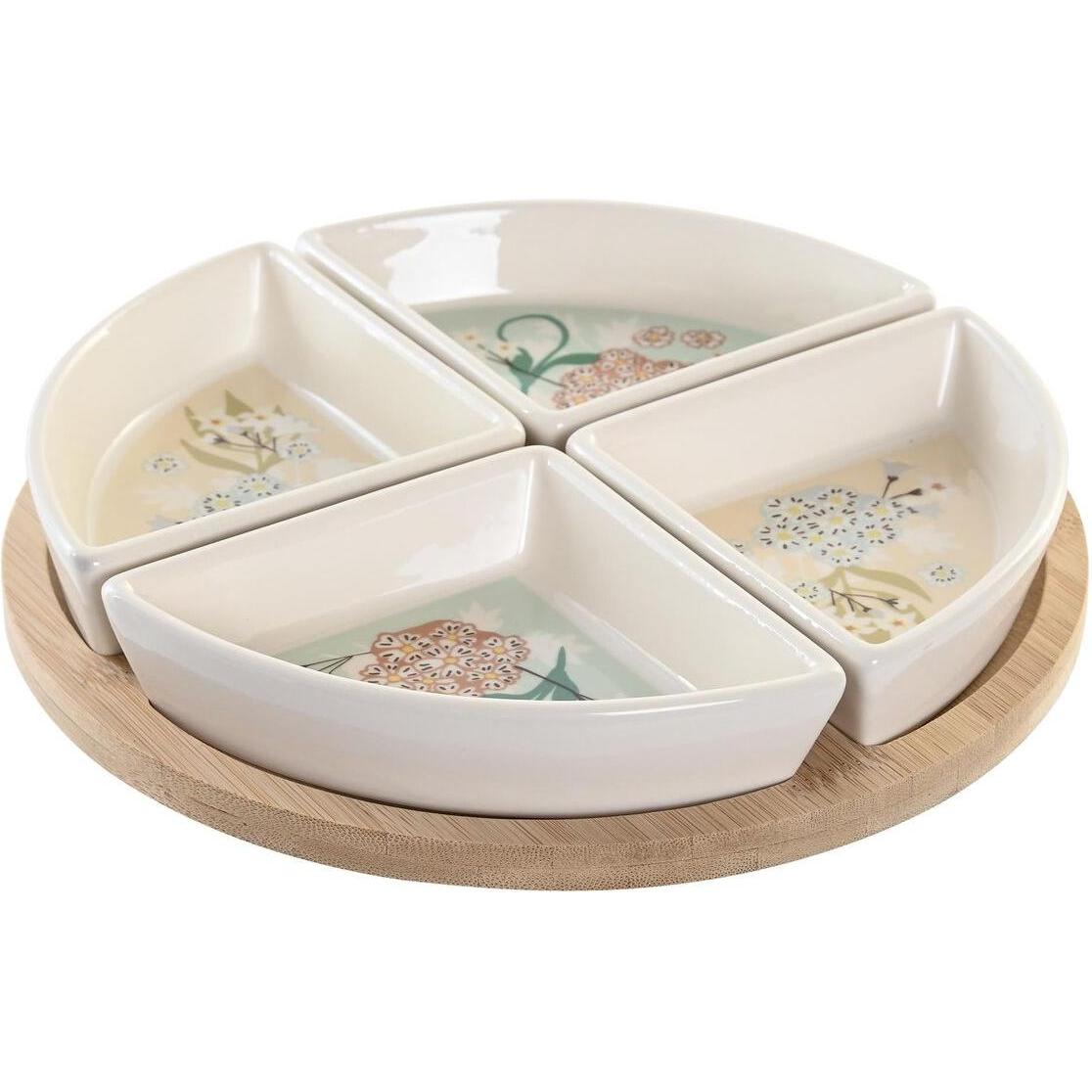 DKD Home Decor, Piatti di servizio, Tablett für Snacks 21,5 x 21,5 x 1 cm Beige Weiss Steingut Traditionell