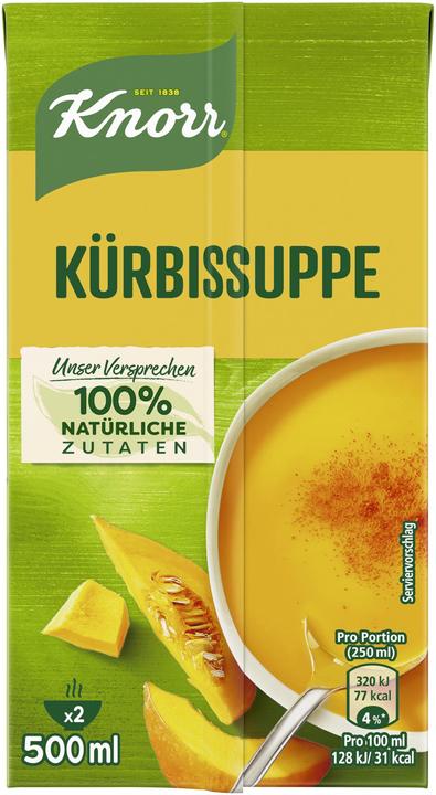 Produktbild Knorr Kürbissuppe Kombiblock, Suppe mit Kürbis und Gemüse, Fertiggericht zum Aufwärmen (500 ml)