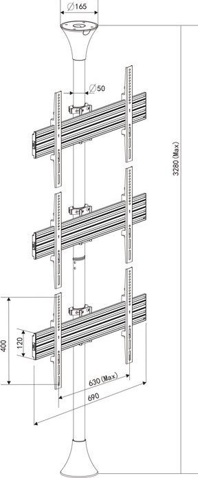 Produktbild Multibrackets Boden-Deckenhalter 3x, 40"-65", VESA 100x100 (65", 90 kg)