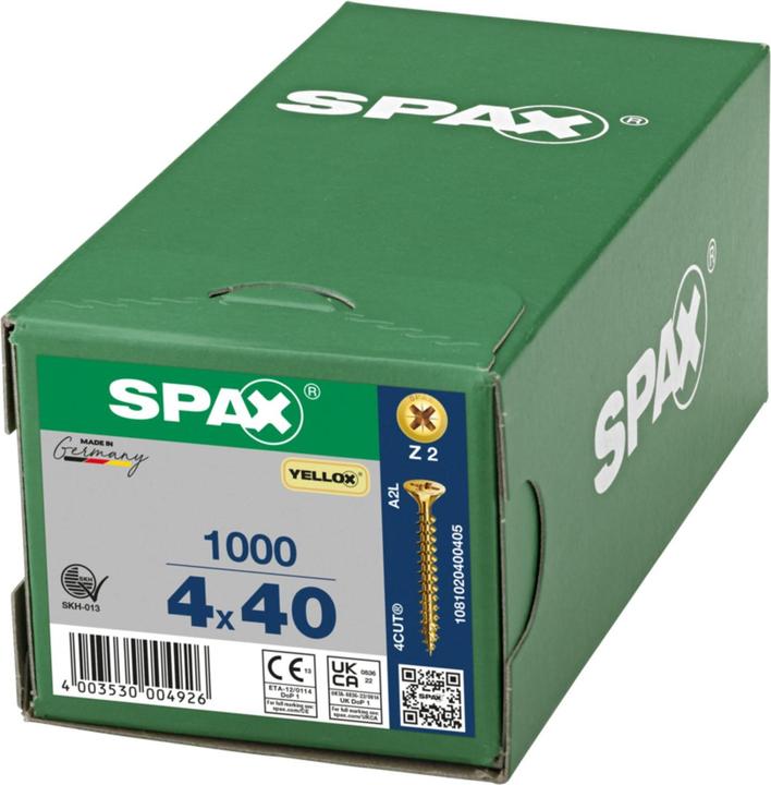 Produktbild Spax Senkmultikopf Kreuzschlitz Z2 Vollgewinde Yellox (1000 Schrauben pro Stück)