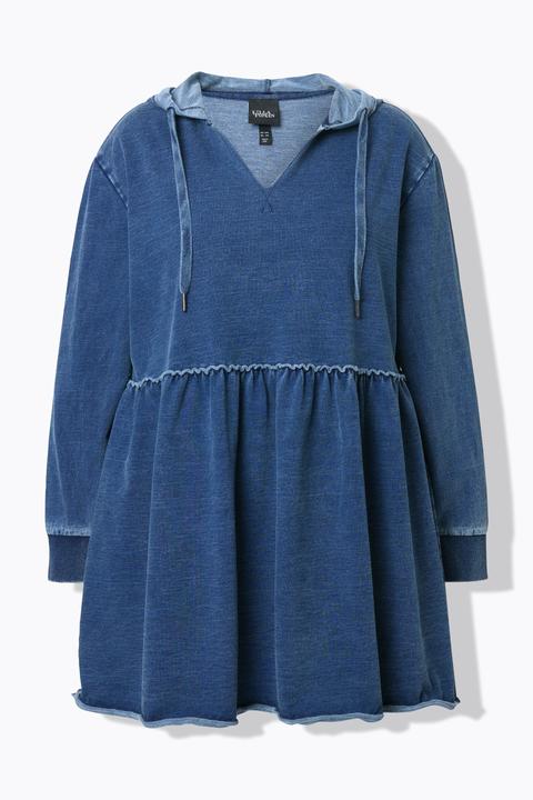 Actual product image Ulla Popken Indigo Dyed Flounce Panel Hoodie (54)