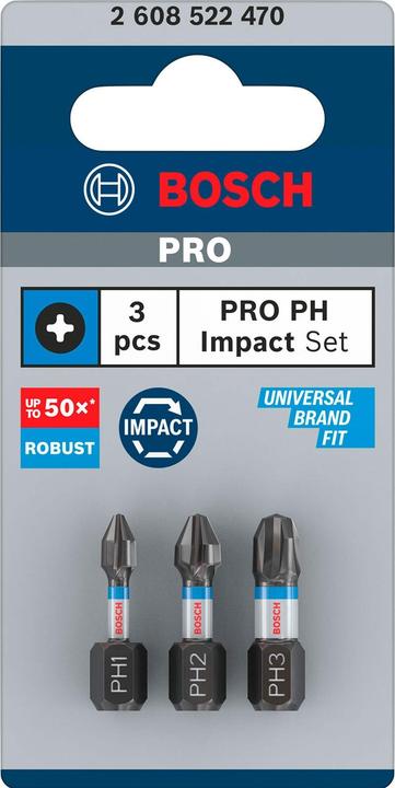 Produktbild Bosch Professional Zubehör PRO Phillips Impact Bit, PH1x25, PH2x25, PH3x25 mm, 3-tlg