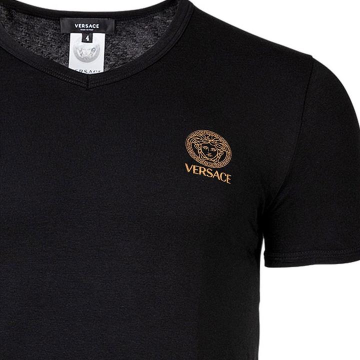 Produktbild Versace T-Shirt Short Sleeves V Neck Jersey Topeka Bi-Stretch Cotton Organic New Logo (M)