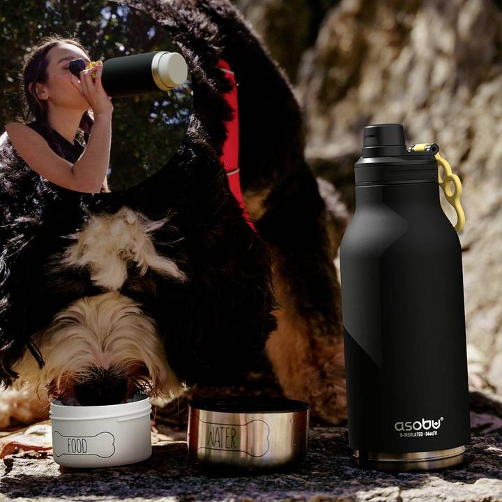Actual product image Asobu - Dog Bowl Buddy - Stainless Steel Bottle with 2 Bowls Black (1.08 l)