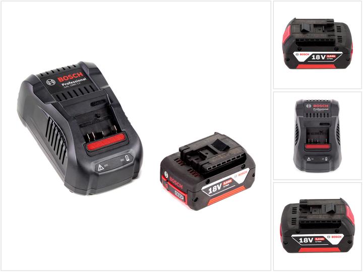 5000 mAh Li-Ion slide-in battery (2607337069), 1x Bosch quick charger GAL 1880 CV for 14.4V - 18V Li-Ion (1600A00B8G), 1x Bosch GBA 18V 5.0 Ah