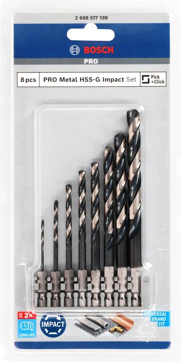 Image du produit Bosch Professional Zubehör PRO Metal HSS-G Impact Ensemble de forets hélicoïdaux, 8 pièces (2 mm, 3 mm, 4 mm, 5 mm, 6 mm, 7 mm, 8 mm, 10 mm)