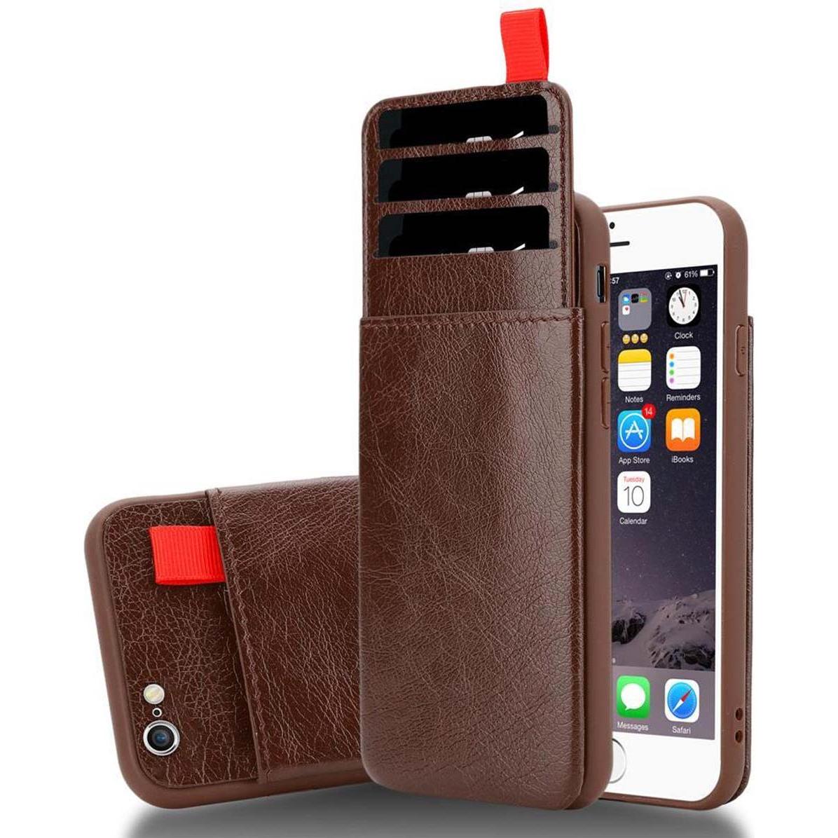 Cadorabo TPU Kunstleder mit Kartenfach Cover (Apple iPhone 6 Plus, Apple iPhone 6s Plus), Smartphone Hülle, Braun