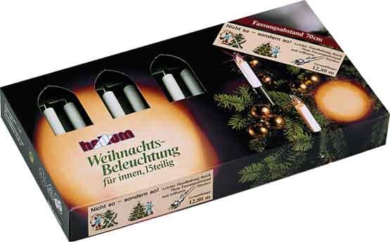 Actual product image Hellum Lichterkette Schaftkerze 15 Kerzen klar für innen Schaft/Kabel grün 12,8m elfenbein (12.80 m)