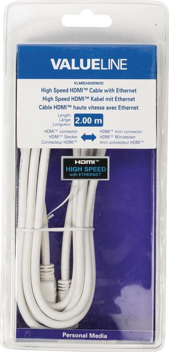 Immagine prodotto Valueline Cavo HDMI ad alta velocità con spina HDMI Ethernet - Mini spina HDMI 2,00 m bianco (2 m)