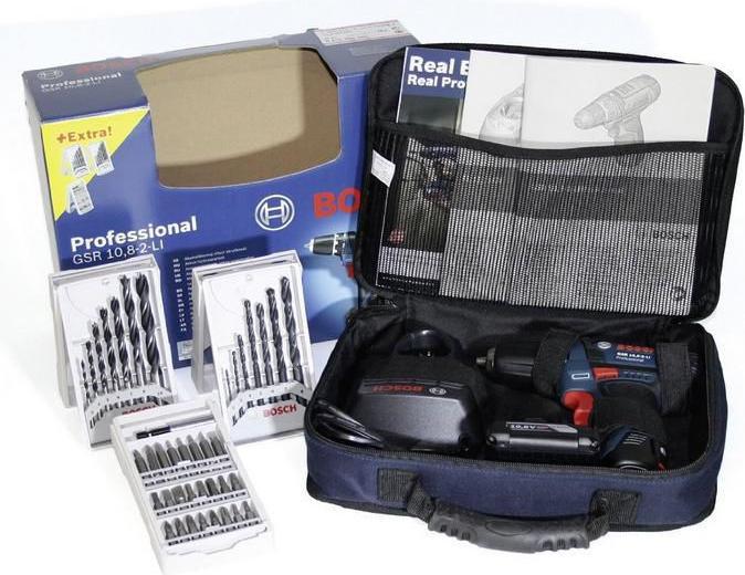 Produktbild Bosch Professional GSR 12V-15, mit 1 x 2.0 Ah, 1 x 4.0 Ah, Zubehör-Set in Tasche