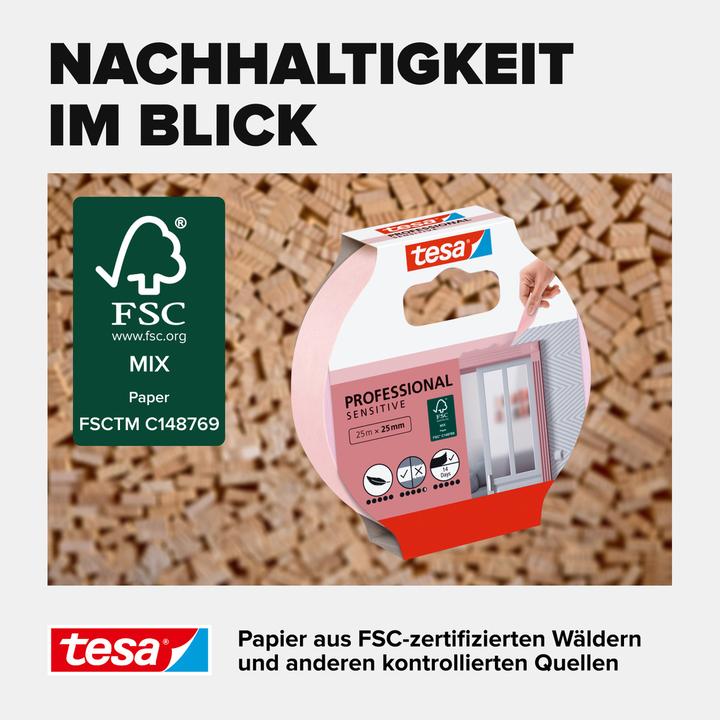 Produktbild tesa Malerkrepp SENSITIVE, Malerband für empfindliche Oberflächen (25 mm)