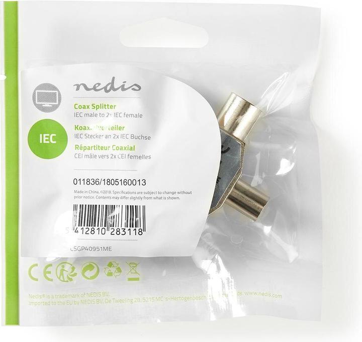 Image du produit Nedis Splitter coaxial IEC (Coaxia l) mâle - 2X IEC (Coaxia l) (Manifolds et Brancheurs)