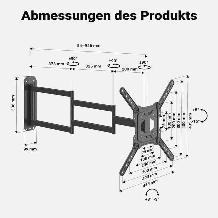 Produktbild Wiltec TV Halterung 23"–65" Wandhalterung schwenkbar 35kg Fernsehhalterung (Wand, 35 kg, 23" - 65")