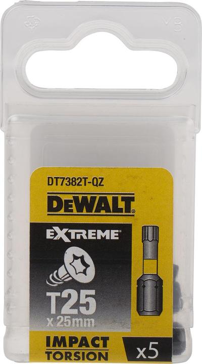 Actual product image DeWalt Hexagon socket T25 screwdriver bit, impact type, 5-piece, 25 mm (Hexagon socket TX M25)