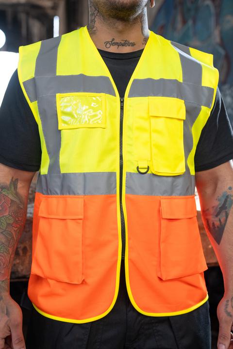 Actual product image Korntex Comfort Warnweste „Hamburg“ - Multifunktional - Signal-Gelb/Signal-Orange - 4XL (4XL)