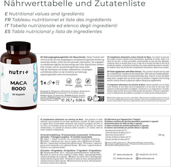 Actual product image Nutri+ Maca 8000 (60 pcs., Capsules, 60 ml)