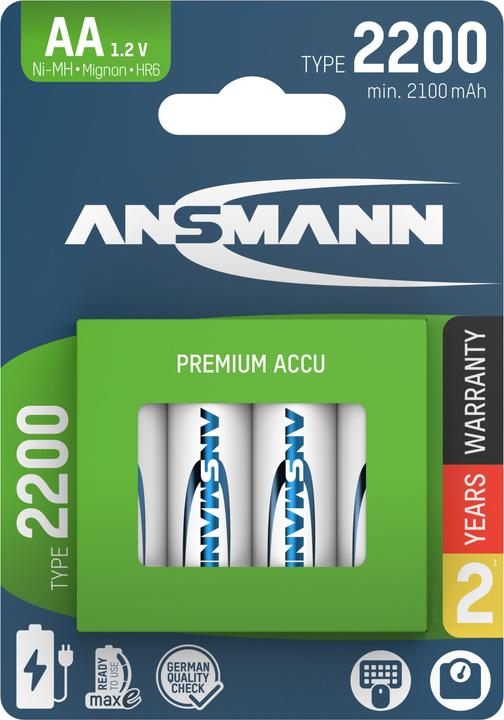 Image du produit Ansmann Batterie NiMH rechargeable Mignon AA type 2200 (min. 2100 mAh) maxE (4 pcs, AA, 2100 mAh)