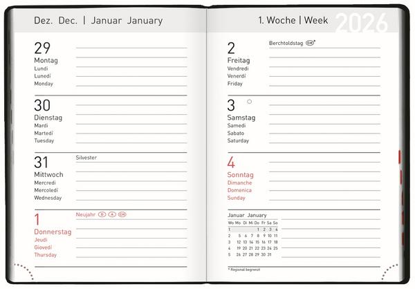 Produktbild Mini-Timer PVC schwarz 2026 (70 x 118 mm, 1 Woche / 2 Seiten)