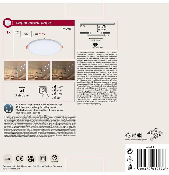 Produktbild Paulmann Einbaupanel Veluna VariFit (1860 lm)