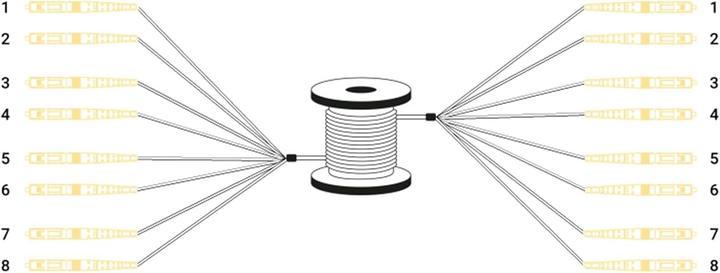 Produktbild Digitus Vorkonfektionierte Glasfaser Universal Breakout Kabel, Multimode OS2, 12 Fasern, LC/UPC - LC/UPC (150 m)
