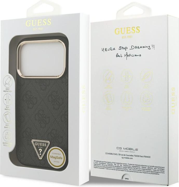 Produktbild Guess Case Magsafe 4G PU Leather Case With Triangle Logo And Gold Metal Camera Frame For iPhone 17 P (Apple iPhone 17 Pro)