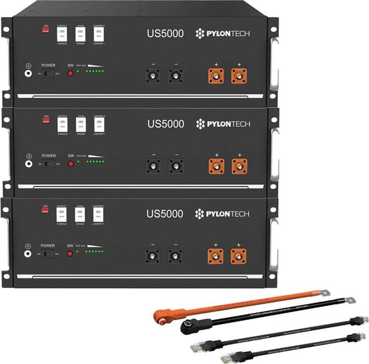 Actual product image Pylontech LiFePO4 48V US5000 battery with BMS 4.8 - 19.2 kHw and accessories