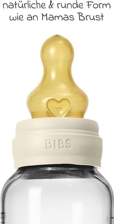 Productafbeelding Bibs - Glass Baby Bottle Round Latex Medium Flow - Ivory - 240 ml (240 ml)