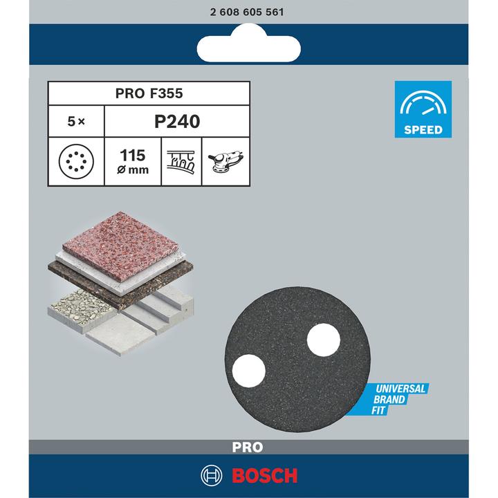 Produktbild Bosch Professional Zubehör PRO F355 Schleifblatt, 115 mm, G240 (240)