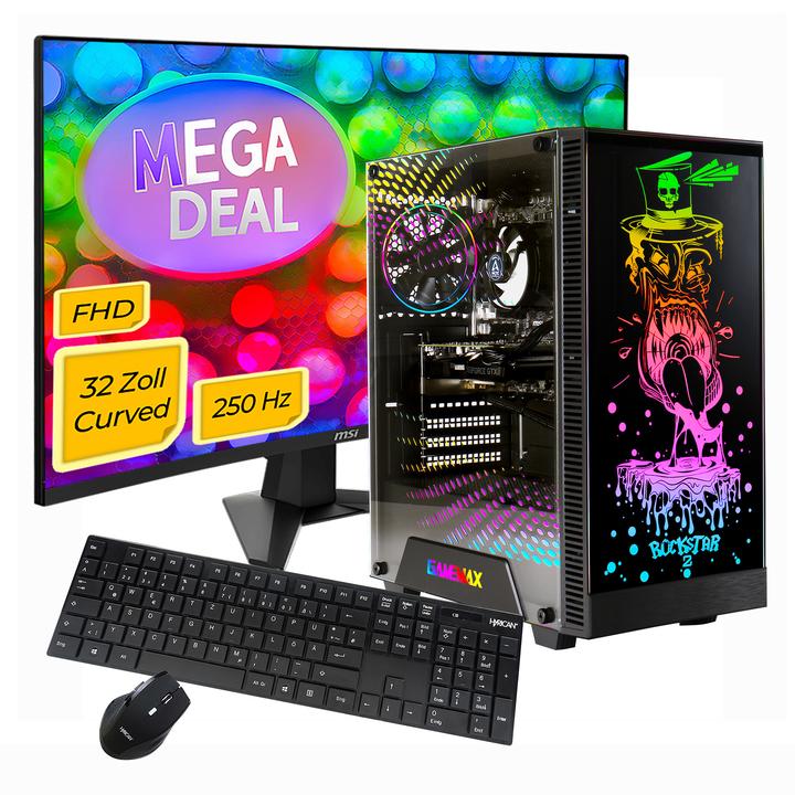Produktbild GameMax Rockstar SET2708 + MSI MAG 32C6X Curved Monitor 80cm (32") + Maus & Tastatur (1000 GB, 16 GB)