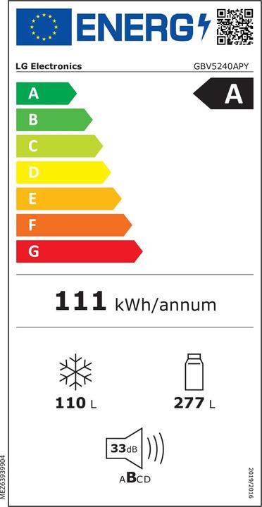 Energy Label LG GBV5240APY (387 l)