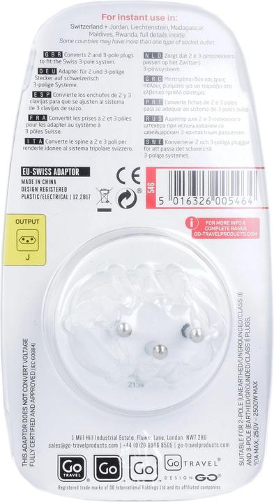 Actual product image Go Travel EU-Swiss adapter 5.5 cm