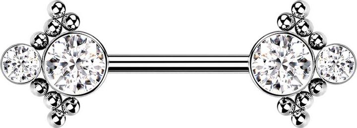 Produktbild Star Piercing Threadless Barbell silber Kugeln mit zwei Kristallen silber (ohne Messing, Chirurgenstahl 316L)
