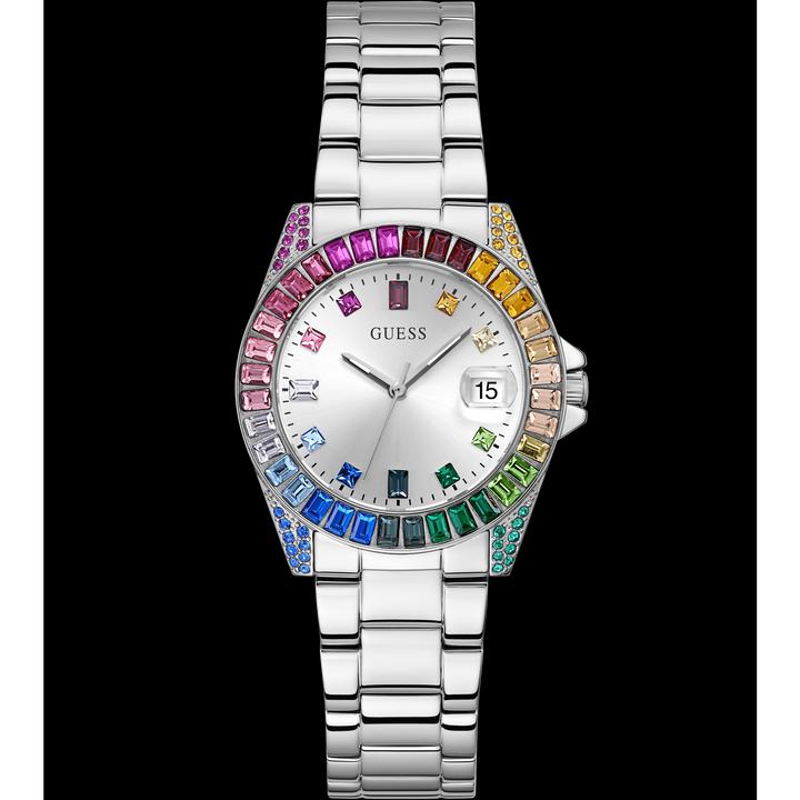Produktbild Guess P SLV CS W/ BAGUETTE CRYS / SUN SLV DATE DL / P SLV BRCT Armbanduhr (34 mm)