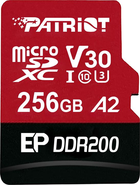 Produktbild Patriot EP DDR200 + Leser/Micro SDXC/256GB/UHS-I U3 / Klasse 10 (200 MHz, DDR2-RAM)