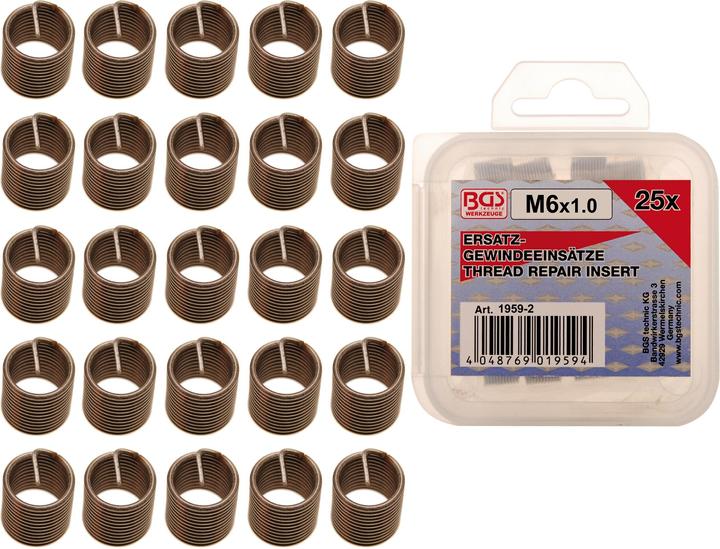 Actual product image BGS Replacement Thread Inserts M6 x 1.0 mm 25 pcs.