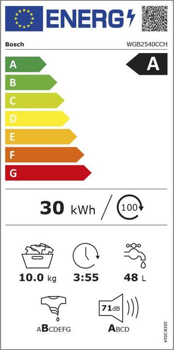 Energy Label Bosch Hausgeräte WGB2540CCH (10 kg, Left)