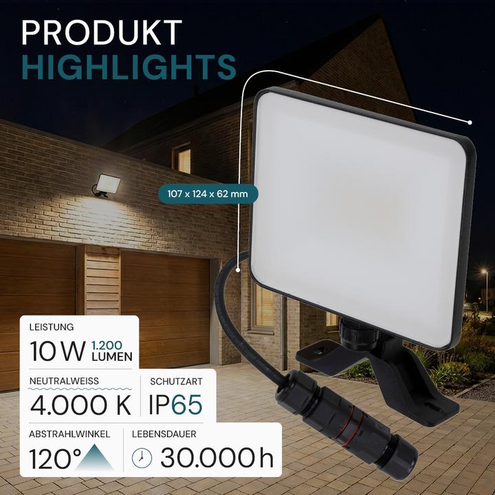 Image du produit Luxula LED-Fluter, BeamPlug, 10 W, 4000 K (neutralweiss), 1200 lm, schwarz (1200 lm, IP65)