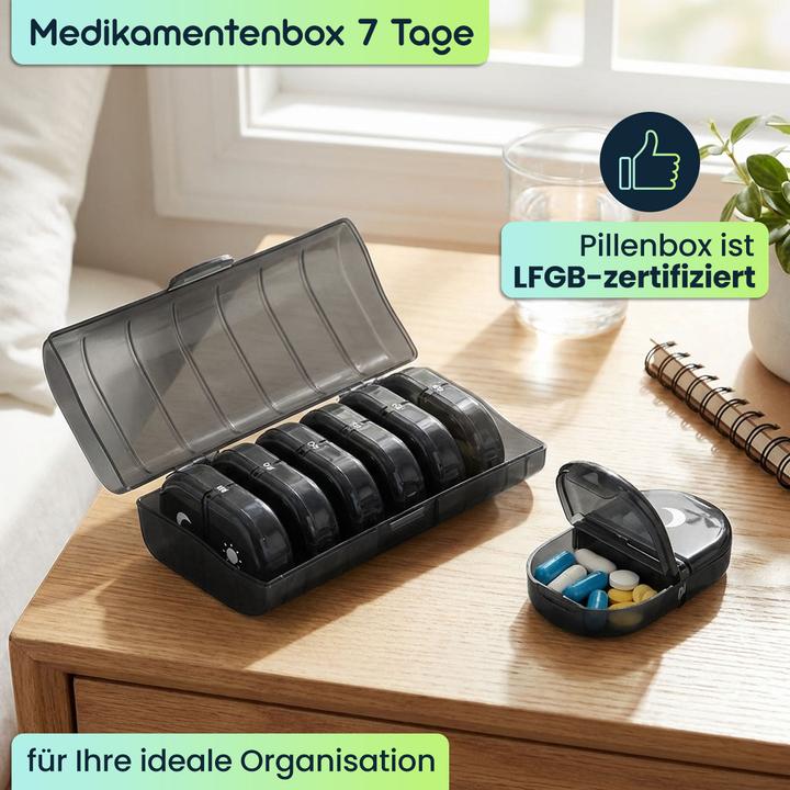 Produktbild Ideoon 2er Set Medikamentenbox 7 Tage - Pillendose 7 Tage 2 Fächer Morgens Abends - Tablettenbox