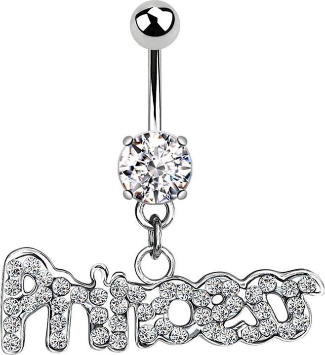 Produktbild Star Piercing Banane silber mit Kugel und Kugel Kristall silber Anhänger Princess (Messing, Chirurgenstahl 316L)