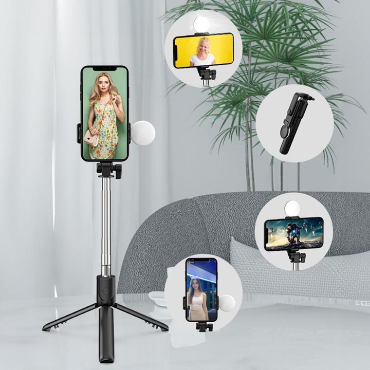 Produktbild Hurtel Selfie stick WR1YXS telescopic tripod 0.71m with round lamp - black