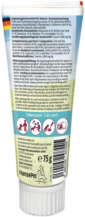 Image du produit Tubicat Friandise pour chats Paté de saumon avec krill + oméga-3, 75 g, Snackart (1 pcs, 75 g)