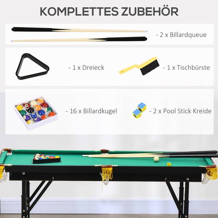 Image du produit Swisshandel24 Table de billard, pliable, réglable en hauteur, incl. triangle/2 queues/16 boules, vert (140 x 70 cm)