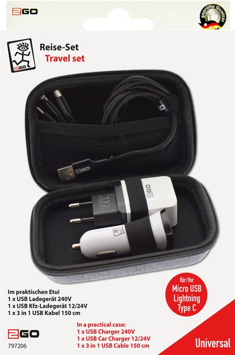 Productafbeelding 2GO Reisset All in One 3-delige USB-kabel + oplader
