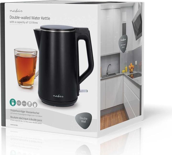 Actual product image Nedis Kettle | 1.5 l | Plastic | Black | 360 degree rotatable | Concealed heating element | Stri (1.50 l)