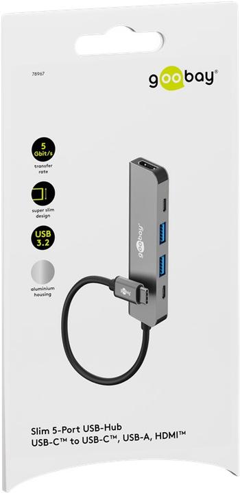Immagine prodotto Goobay Slim 5-Port USB-Hub mit HDMI, 5 Gbit/s (USB-C, 5 porte)