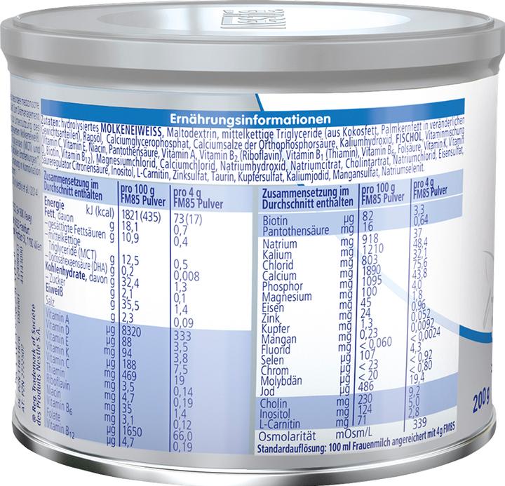 Valeurs nutritives et ingrédients Beba Fm 85 (200 g, dès la naissance)