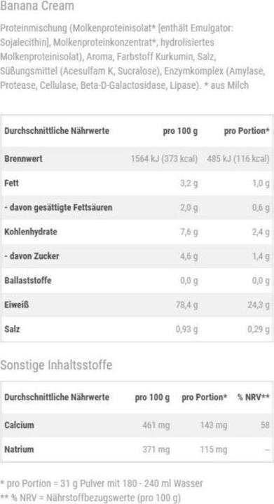 Valori nutrizionali e ingredienti Optimum Nutrition Gold Standard 100% Whey (Banana, 1 pz., 896 g)